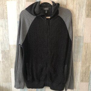 Kenneth Cole Reaction Hooded Sweater Men's size L Black & Gray Ribbed